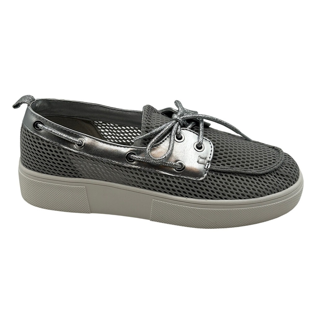 Kenneth Cole Reaction Zelda Boat Shoes Women's 7.5M, Silver Mesh, Platform
